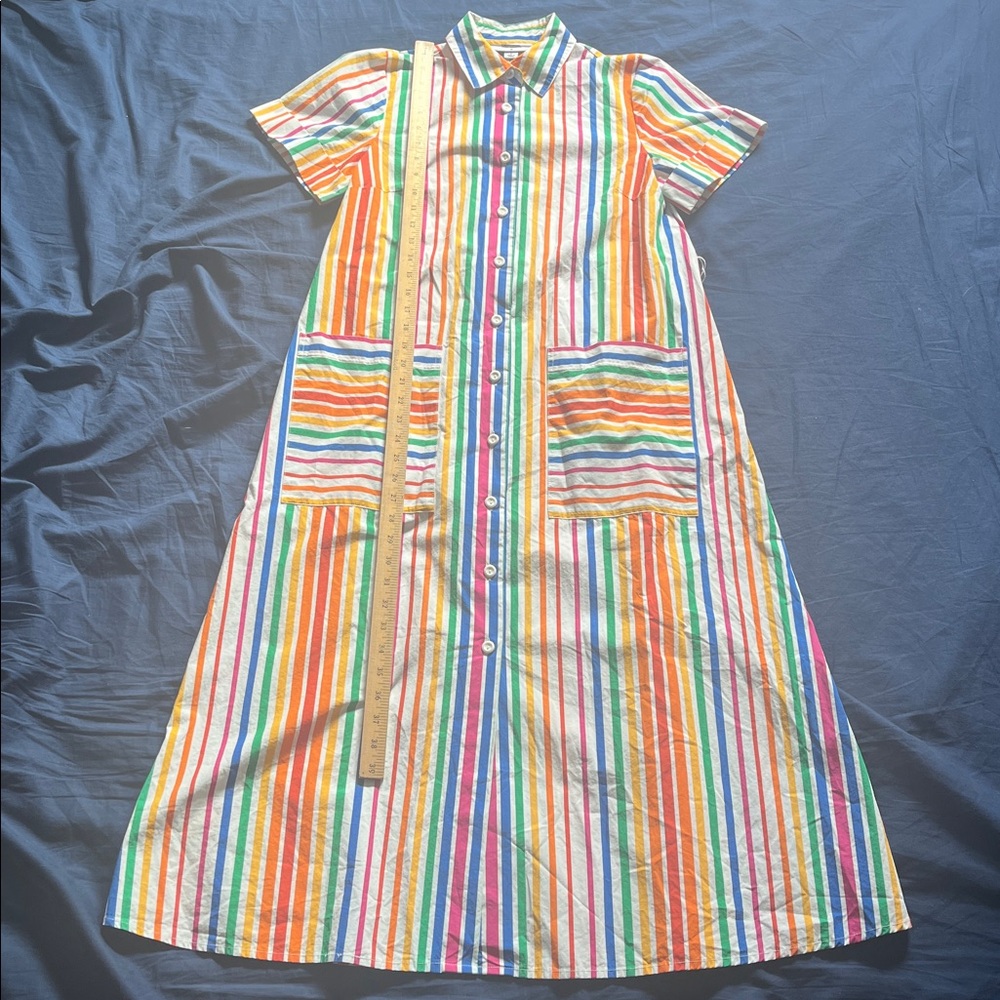100% Cotton Christopher John Rogers rainbow size 2 midi dress natural fibers - Picture 5 of 10